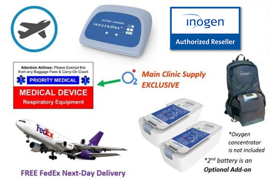 Inogen One Rove 6 Airline Power Bundle - Free Next Day FedEx Overnight Shipping! - Main Clinic Supply