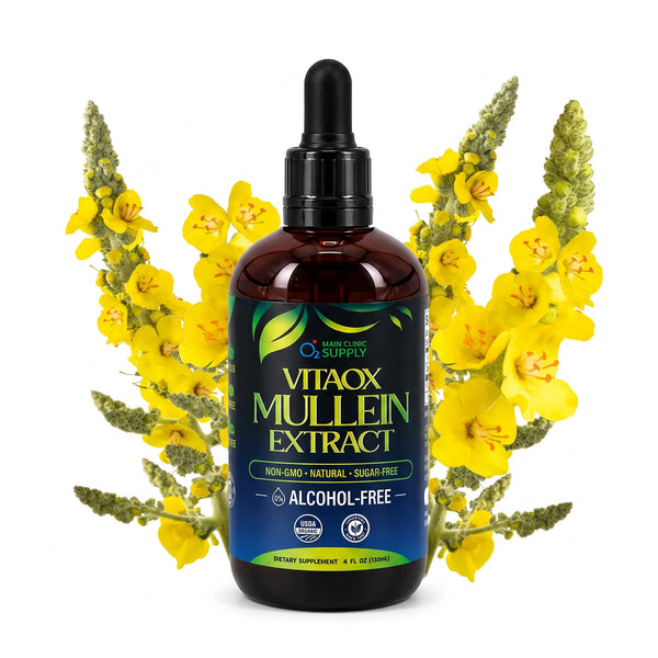 VitaOx Mullein Drops – Organic 3-in-1 Herbal Lung & Respiratory Support | Alcohol-Free | 4 fl oz