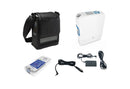 Cargar imagen en el visor de la galería, Complete Inogen Rove 6 Package showing the Rove 6 concentrator, 8-cell double battery, carry case, AC wall power supply, and DC vehicle power cord.
